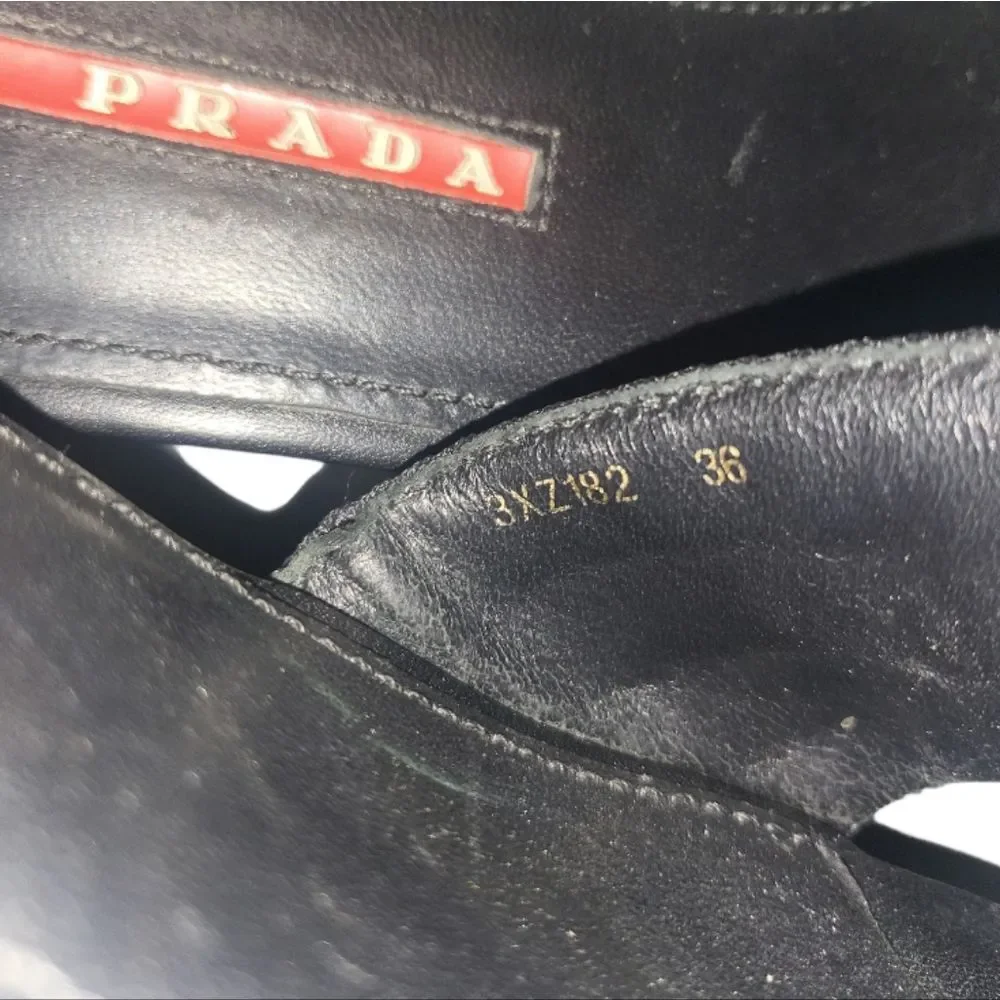 PRADA Vintage Y2K 2000s Black Mesh‎ Leather Platform Slip-on Sandal Size 36
